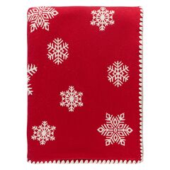Плед из хлопка с новогодним рисунком Fluffy snowflakes из коллекции New Year Essential, 130х180 см, Tkano
