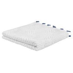 Полотенце банное белое, с кисточками темно-синего цвета из коллекции Essential, 70х140 см, Tkano