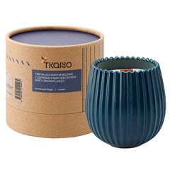 Свеча ароматическая с деревянным фитилём Spicy Snowflakes из коллекции Edge, синий, 60 ч, Tkano