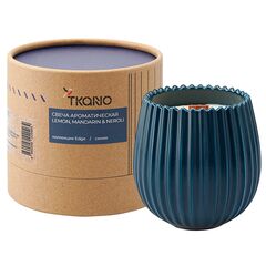 Свеча ароматическая с деревянным фитилём Lemon, Mandarin & Neroli из коллекции Edge, синий, 60 ч, Tkano