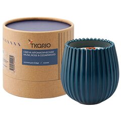 Свеча ароматическая с деревянным фитилём Musk, Rose & Cedarwood из коллекции Edge, синий, 60 ч, Tkano