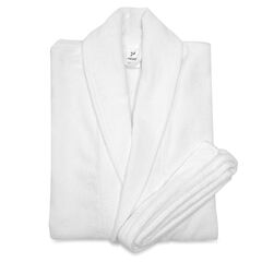 Халат махровый из чесаного хлопка белого цвета из коллекции Essential, размер L, Tkano