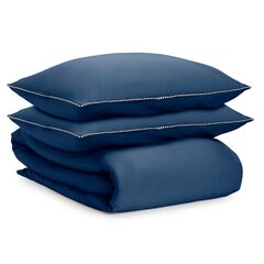 Комплект постельного белья темно-синего цвета с контрастным кантом из коллекции Essential, 200х220 см
