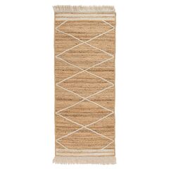 Ковер из джута бежевого цвета с геометрическим рисунком и с бахромой из коллекции Ethnic, 70х160 см