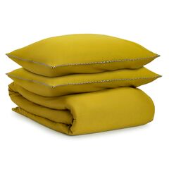 Комплект постельного белья оливкового цвета с контрастным кантом из коллекции Essential, 200х220 см