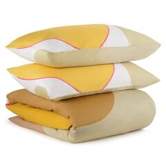 Комплект постельного белья двуспальный из сатина горчичного цвета с авторским принтом из коллекции Freak Fruit