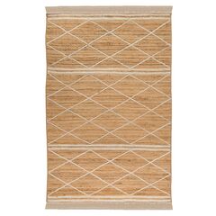 Ковер из джута бежевого цвета с геометрическим рисунком и с бахромой из коллекции Ethnic, 160x230 см