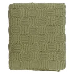 Плед из хлопка рельефной вязки травянисто-зеленого цвета из коллекции Essential, 130х170 см
