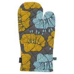 Прихватка-варежка из хлопка серого цвета с принтом Цветы из коллекции Prairie, 33х17,5 см