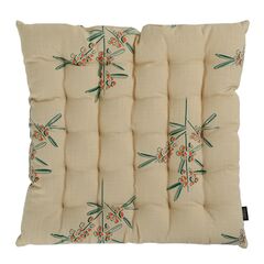 Подушка на стул стеганая из хлопка с графичным принтом Обед рябинника из коллекции Russian North, 40х40 см