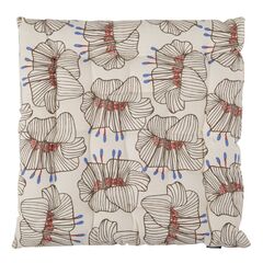 Подушка на стул из хлопка молочного цвета с принтом Цветы из коллекции Prairie, 40х40 см