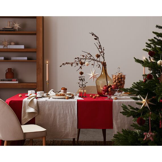 Дорожка на стол из умягченного льна бежевого цвета, 45х150 см, изображение 3