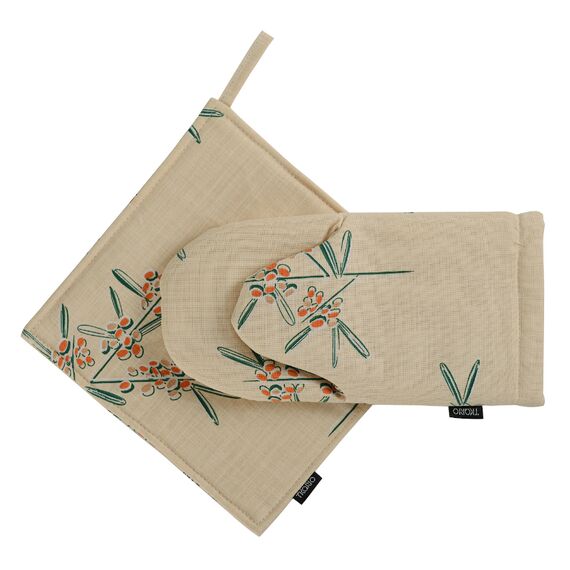 Варежка-прихватка из хлопка с графичным принтом Обед рябинника из коллекции Russian North, 31х15 см, изображение 3