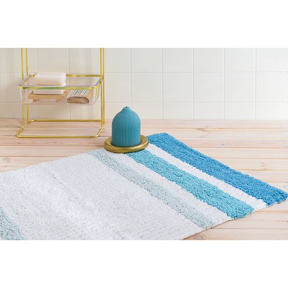 Коврик для ванной из хлопка с синей полоской коллекции Essential, 50х80 см, изображение 2