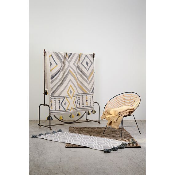 Ковер из хлопка с этническим узором Ромбы и кисточками из коллекции Ethnic, 120х180 см, изображение 2