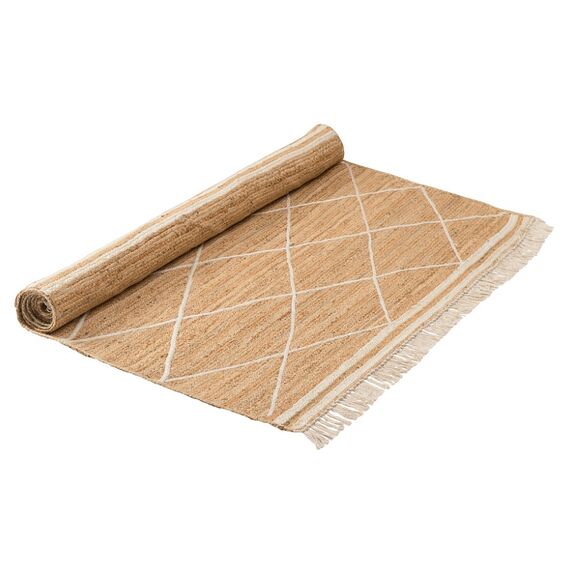 Ковер из джута бежевого цвета с геометрическим рисунком и с бахромой из коллекции Ethnic, 200x300см, изображение 3