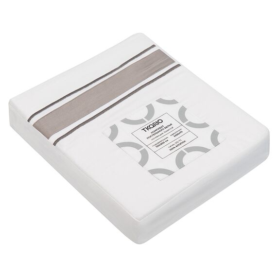 Комплект постельного белья из сатина белого цвета с серым кантом из коллекции Essential, 150х200 см, изображение 5