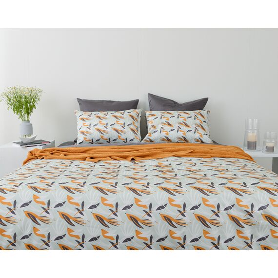 Комплект постельного белья из сатина темно-серого цвета в принтом Birds of Nile из коллекции Wild, 150х200 см, изображение 2