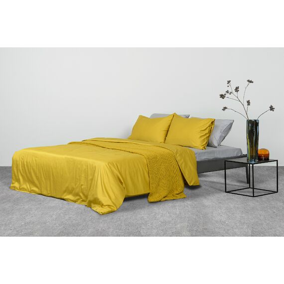 Комплект постельного белья двуспальный из сатина горчичного цвета из коллекции Essential, изображение 2