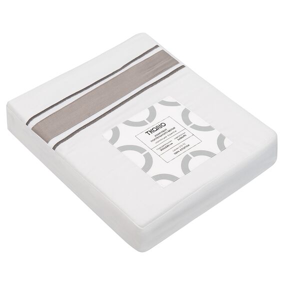 Комплект постельного белья из сатина белого цвета с серым кантом из коллекции Essential, 200х220 см, изображение 4