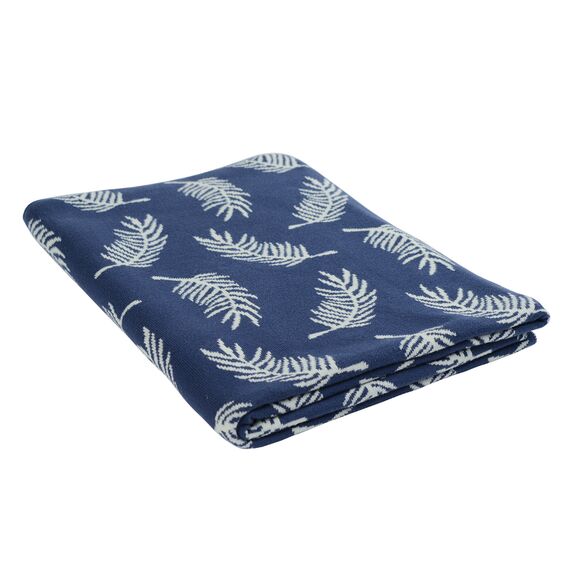 Плед вязаный с авторским принтом Fleshy Leaves синего цвета из коллекции Wild, 130х180 см, изображение 2