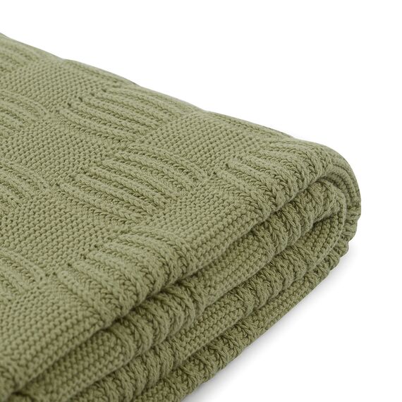 Плед из хлопка рельефной вязки травянисто-зеленого цвета из коллекции Essential, 130х170 см, изображение 4