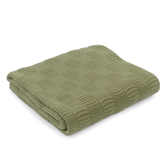 Плед из хлопка рельефной вязки травянисто-зеленого цвета из коллекции Essential, 130х170 см, изображение 2