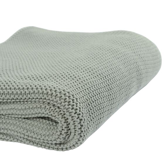 Плед из хлопка жемчужной вязки мятного цвета из коллекции Essential, 130х180 см, изображение 5