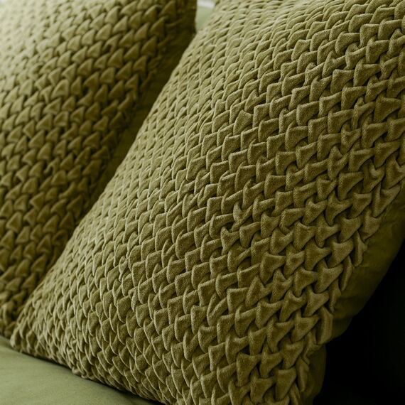 Подушка декоративная стеганая из хлопкового бархата оливкового цвета Essential, 45х45 см, изображение 12