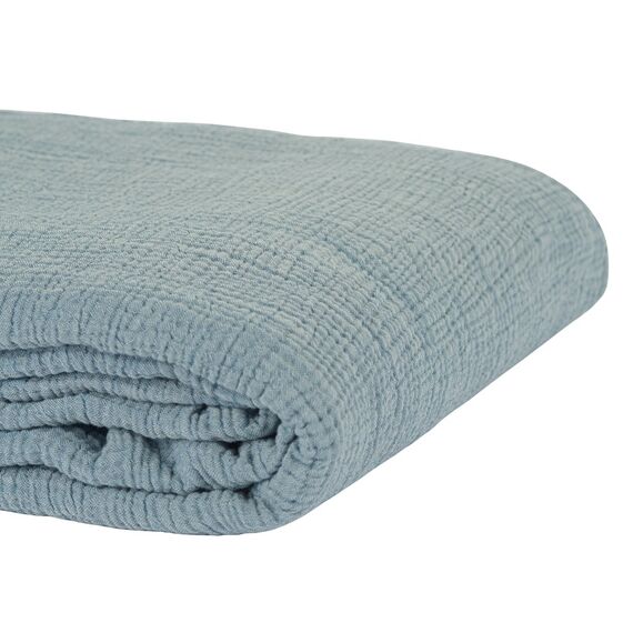 Покрывало из жатого хлопка джинсово-синего цвета  из коллекции Essential, 230х250 см, изображение 5