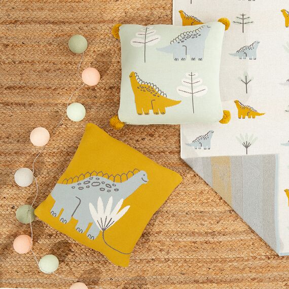 Подушка декоративная с помпонами с принтом Динозавр Toto из коллекции Tiny world 35х35 см, изображение 5