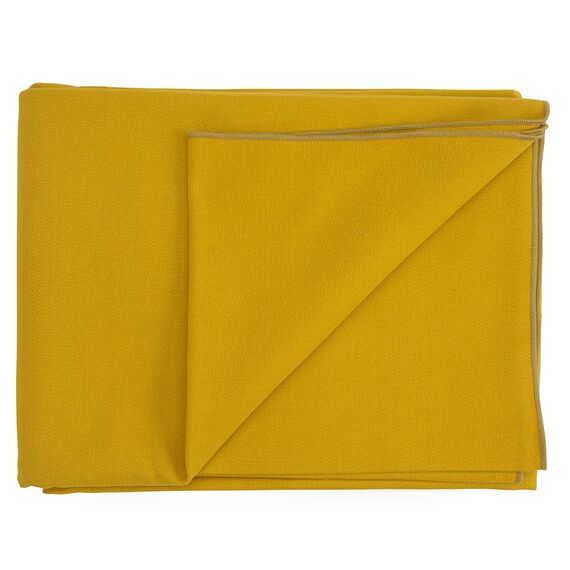 Покрывало из фактурного хлопка горчичного цвета с контрастным кантом из коллекции Essential, 180х250 см, изображение 5
