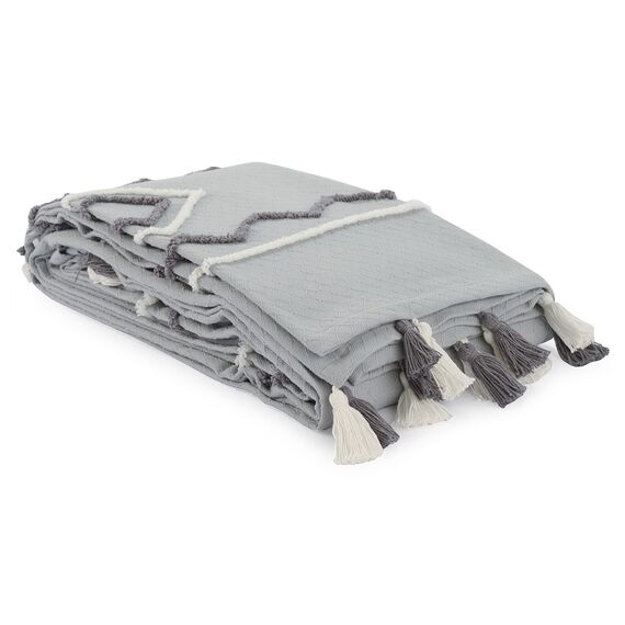 Покрывало из хлопка с этническим орнаментом, с бахромой и кисточками из коллекции Ethnic, 180х250 см, изображение 6