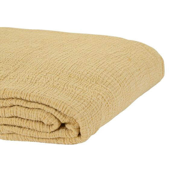 Покрывало из жатого хлопка горчичного цвета  из коллекции Essential, 180х240 см, изображение 4