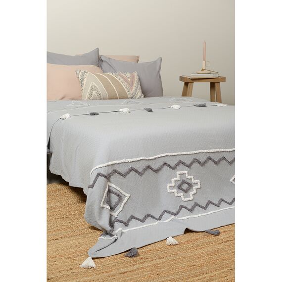 Покрывало из хлопка с этническим орнаментом, с бахромой и кисточками из коллекции Ethnic, 180х250 см, изображение 3