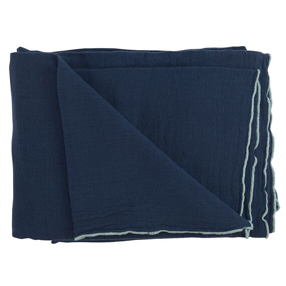 Покрывало легкое из хлопка темно-синего цвета с контрастной каймой из коллекции Essential, 180х250 см, изображение 7