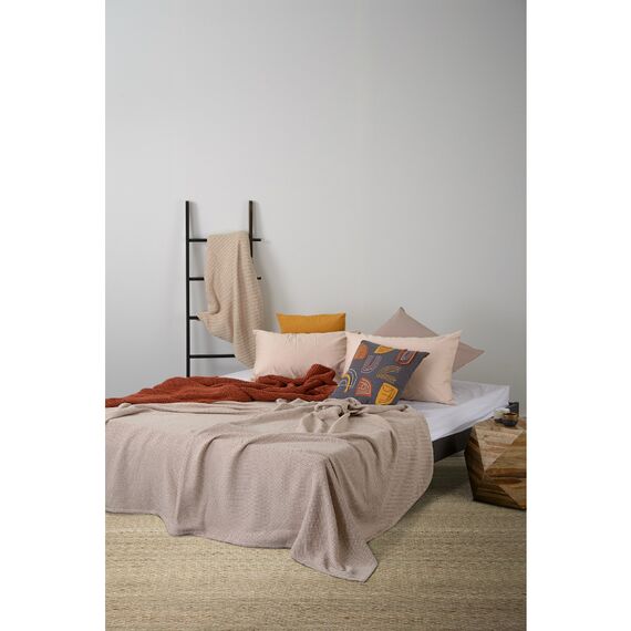 Покрывало из хлопка бежевого цвета с вафельным рисунком из коллекции Ethnic, 180х250 см, изображение 2