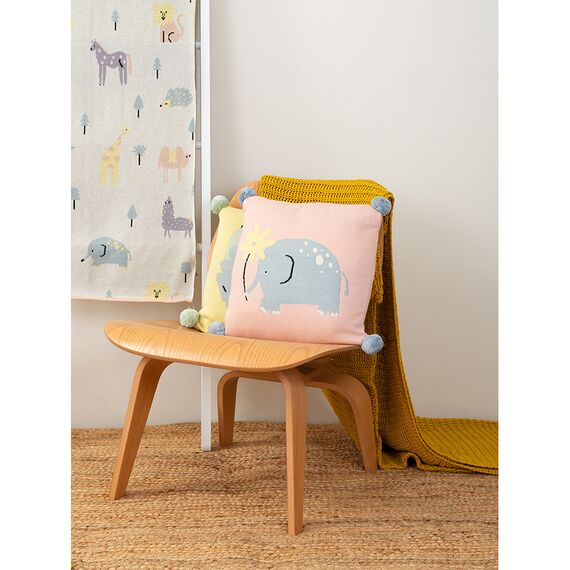 Подушка декоративная с помпонами Слоник Lou из коллекции Tiny world 35х35 см, изображение 2