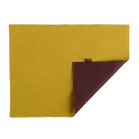 Салфетка под приборы из умягченного льна с декоративной обработкой бордовый/горчица Essential, 35х45, изображение 2