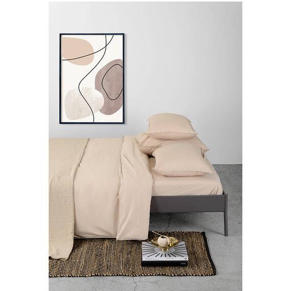 Простыня бежевого цвета из органического стираного хлопка из коллекции Essential, 240х270 см, изображение 2