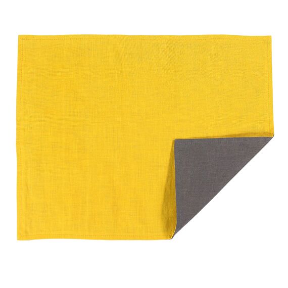 Салфетка под приборы из умягченного льна с декоративной обработкой серый/горчица Essential, 35х45 см, изображение 2
