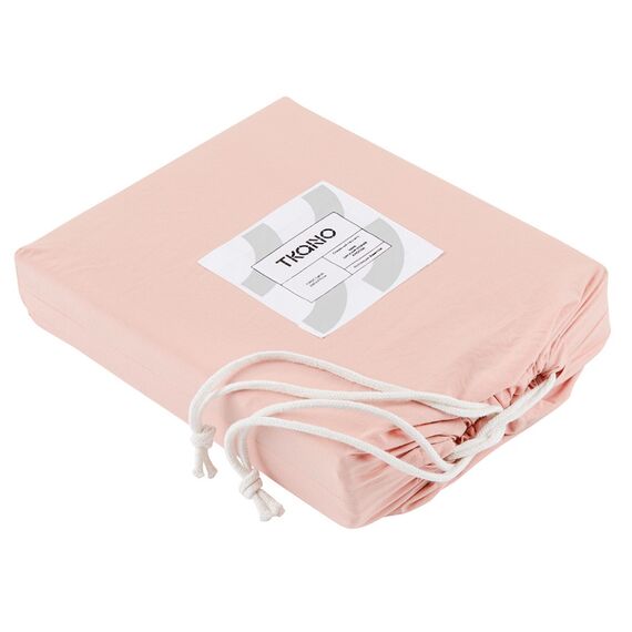 Простыня на резинке цвета пыльной розы из органического стираного хлопка из коллекции Essential, 160х200 см, изображение 3