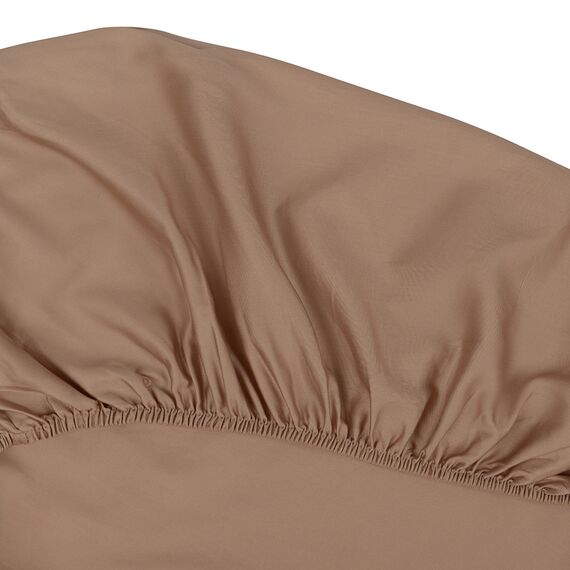 Простыня на резинке из сатина бежевого цвета из египетского хлопка из коллекции Essential, 180х200х28 см, изображение 2