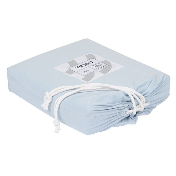 Простыня на резинке небесно-голубого цвета из органического стираного хлопка из коллекции Essential, 180х200 см, изображение 3