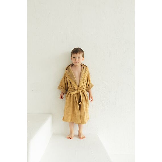 Халат из жатого хлопка горчичного цвета из коллекции Essential 24-36M, изображение 10