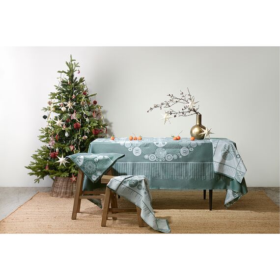 Скатерть из хлопка зеленого цвета с рисунком Ледяные узоры из коллекции New Year Essential, 180х180см, изображение 7