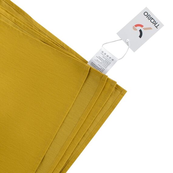 Скатерть на стол из умягченного льна с декоративной обработкой горчичного цвета Essential, 143х250, изображение 3