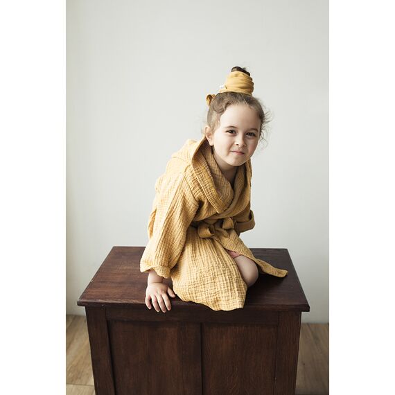 Халат из жатого хлопка горчичного цвета из коллекции Essential 3-4Y, изображение 5