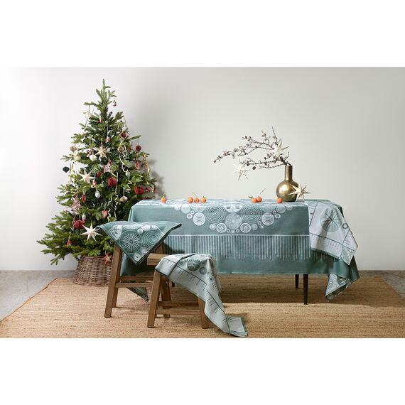 Скатерть из хлопка зеленого цвета с рисунком Ледяные узоры из коллекции New Year Essential, 180х260см, изображение 7