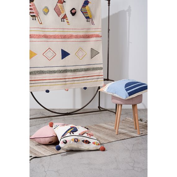 Чехол на подушку в этническом стиле с помпонами и вышивкой Птицы из коллекции Ethnic, 45х45 см, изображение 8